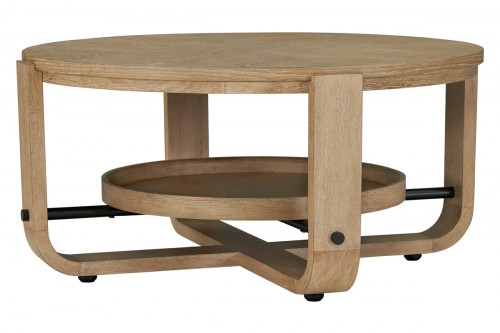 M Collection Embu Round Cocktail Table with Open Lower Tray Shelf