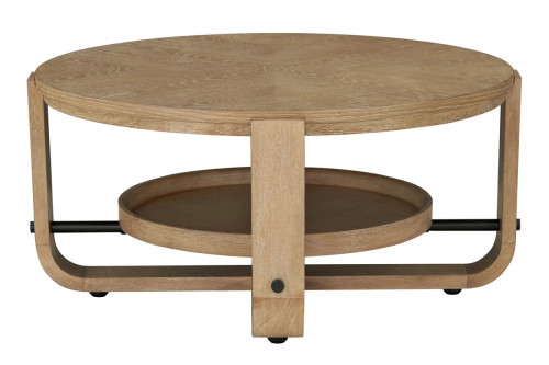 M Collection Embu Round Cocktail Table with Open Lower Tray Shelf